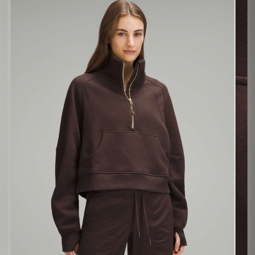 Lululemon Scuba Oversized Half Zip Funnel Neck Espresso Gold Zipper